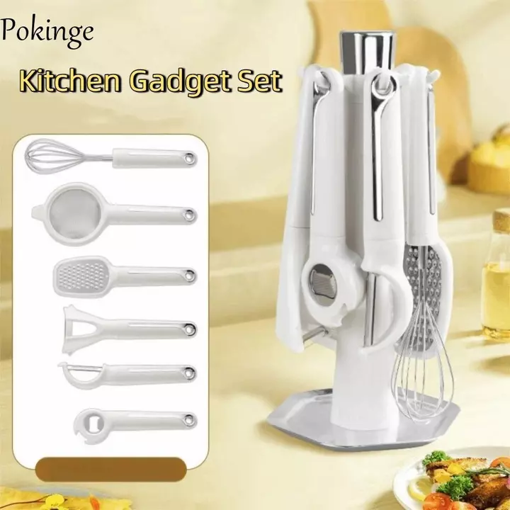 POKINGE 7 Cái / bộ Bộ Dụng Cụ Nấu Ăn, Màn Hình Lọc Bộ Tiện Ích Nhà Bếp Bằng Thép Không Gỉ, Dụng Cụ Gọt Vỏ Tiết Kiệm Không Gian Gia Đình Có Giá Để Đồ Nhà Bếp