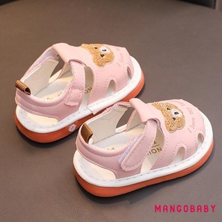 MG-Little Girl Boy Summer Sandals Giày thêu gấu đế mềm chống trượt cho bữa tiệc đi học ngoài trời