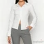 MAPLEPOET-Áo sơ mi nữ mùa thu Slim Fit màu trắng dài tay hở cổ áo