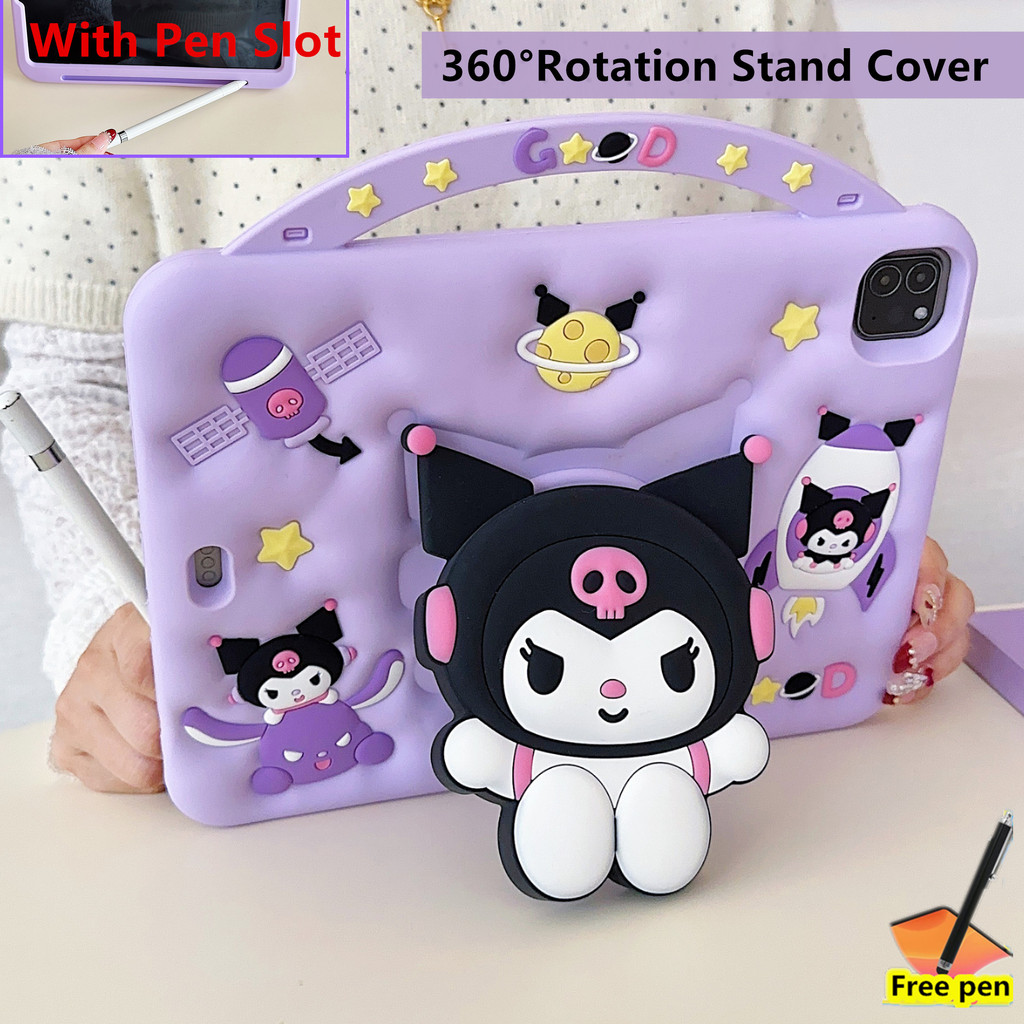 Ốp Lưng Tương Thích Cho Huawei MatePad SE 11 '' 2024 Matepad 11 '' 2023 / 2021 Matepad 11 PaperMatte 360°Giá đỡ xoay Màu tím mềm Phim hoạt hình Khay đựng bút Vỏ máy tính bảng