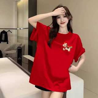 HIIXIIVI 2026 CNY Tết Nguyên Đán Ngựa 100% Cotton Tay Ngắn Oversize Unisex Áo Thun Plus Size Người Phụ Nữ Tee Baggy Hoạt Hình Áo