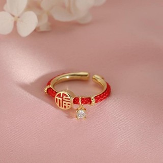 Sang Trọng Nhẫn Mạ Vàng Dây Đỏ Thiết Kế Thanh Lịch - Phù Hợp Ngày Đặc Biệt và Hàng Ngày