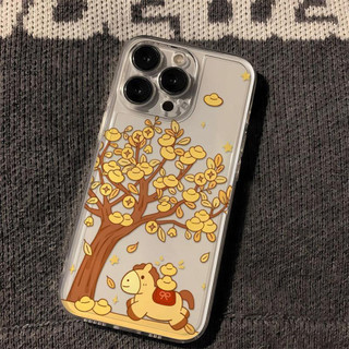 Ốp điện thoại Gold Ingot Pony Tree cho iPhone 17Air / 16 / 15PLUS / 14 / 13pro Max / 12 / 11 / X / XS / 7 / 8, cá tính sáng tạo. Vỏ trong suốt, chống thấm nước, chống sốc, vỏ bảo vệ
