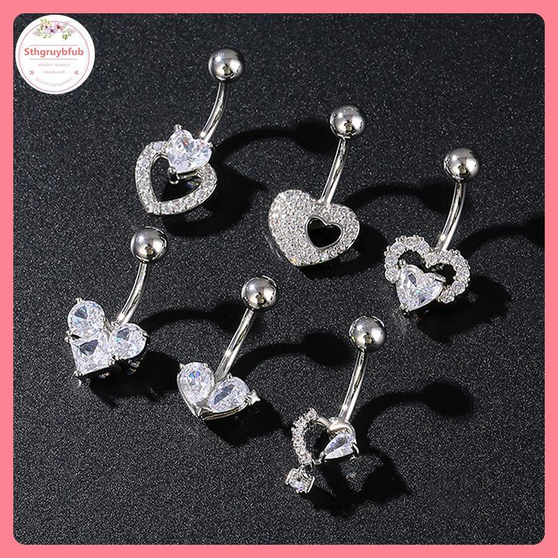 Nhẫn Rốn Xuyên Bụng Thép Không Gỉ với Nút Nơ Trái Tim Zircon - Trang Sức Gợi Cảm