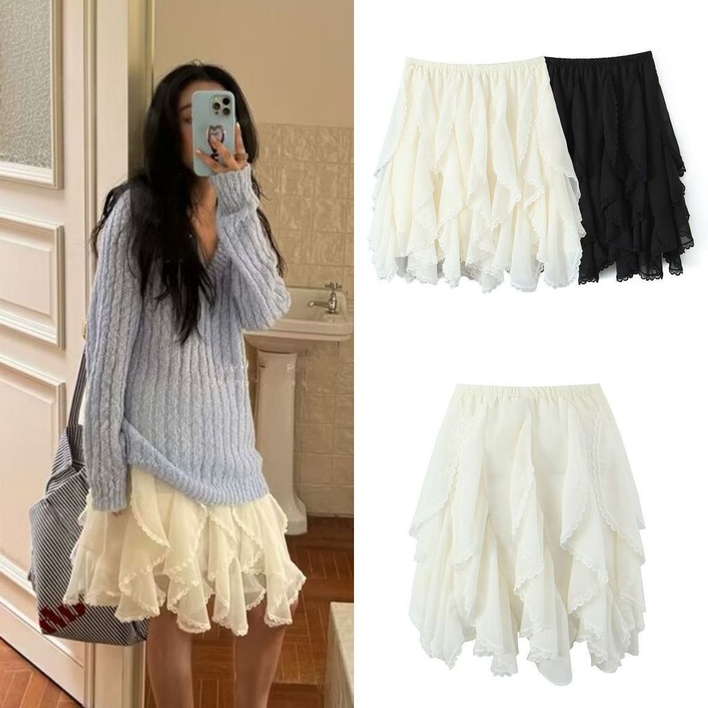 [Hàng mới về] Mùa xuân Châu Âu Mỹ Quần áo nữ thời trang phù hợp với ren thường ngày Váy kiểu dáng lười biếng Váy chữ A Váy ngắn