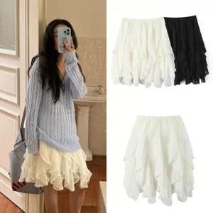 Mùa xuân Châu Âu Mỹ Quần áo nữ thời trang phù hợp với ren thường ngày Váy kiểu dáng lười biếng Váy chữ A Váy ngắn