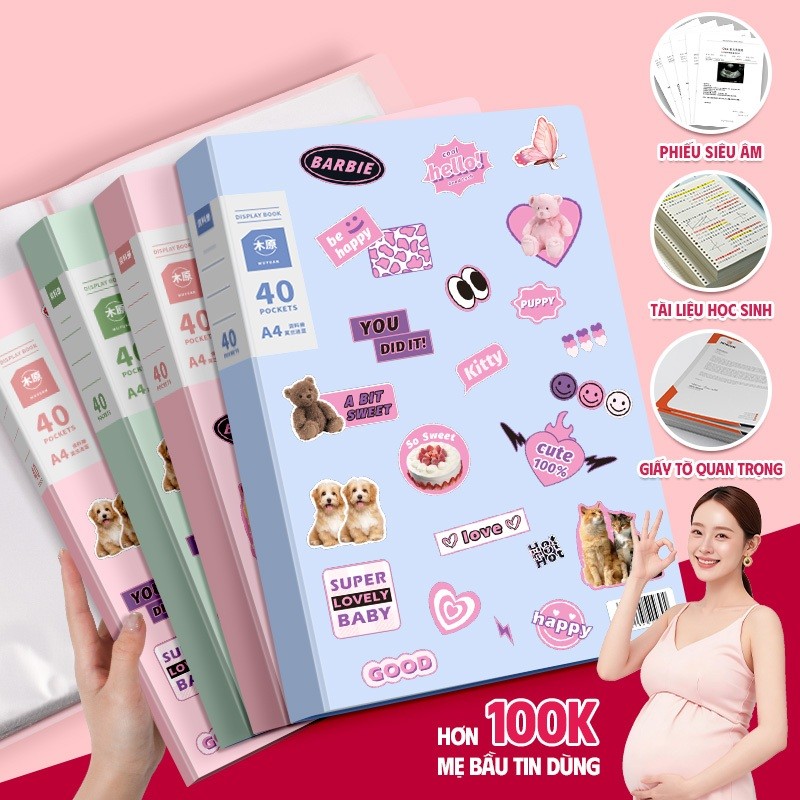 File lá đựng tài liệu A4 màu macaron xinh – Tệp đựng hồ sơ văn phòng, kết quả khám thai tiện lợi