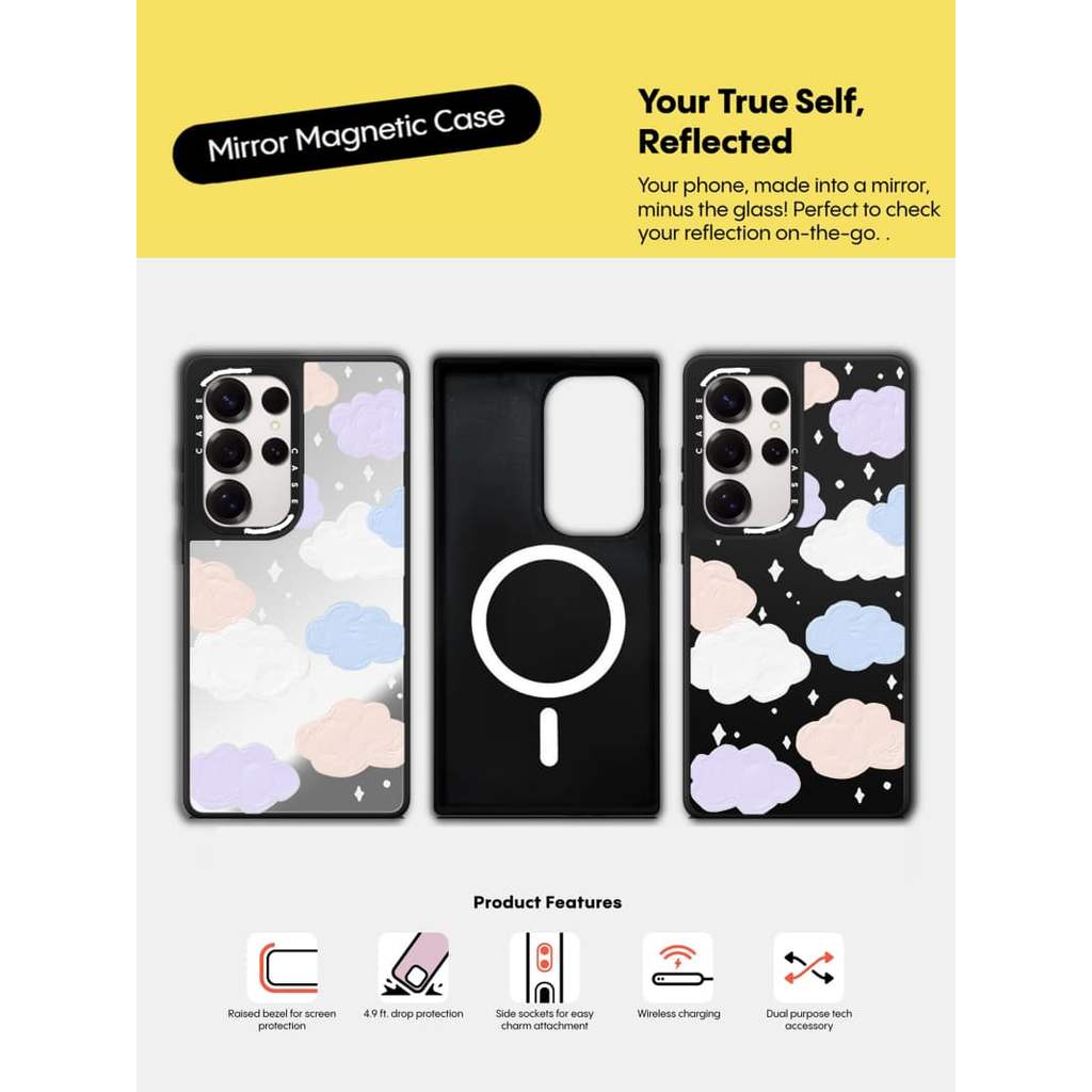 CASECASE X Star cloud Case Matte Black & Sliver Mirror Vỏ hút từ tính Samsung Galaxy S26 S25 S24 S23 Ultra Plus Mặt sau cứng có hộp khắc logo