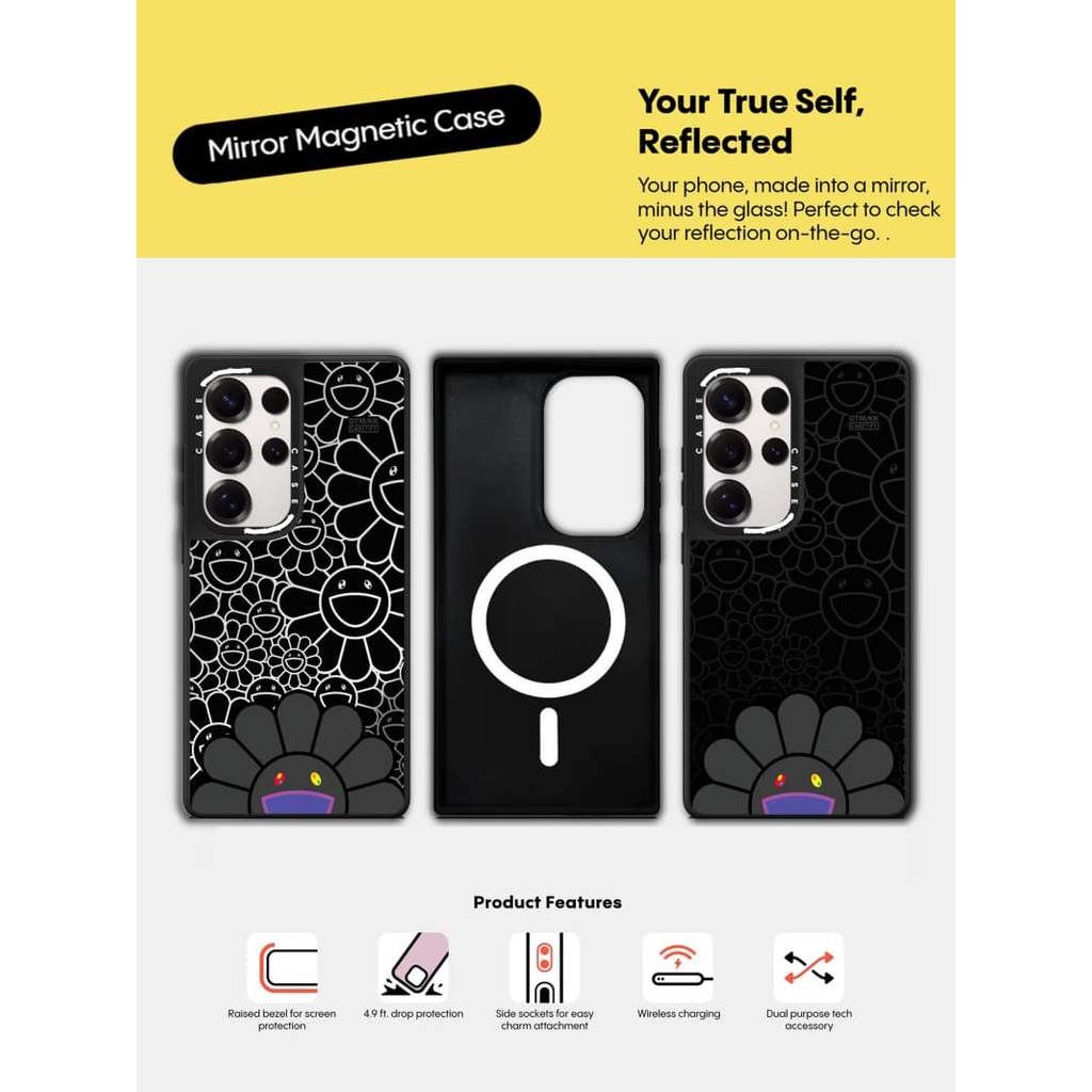 Ốp lưng CASECASE X SMILE (ĐEN) Vỏ hút từ tính bằng gương đen mờ cho Samsung Galaxy S26 S25 S24 S23 Ultra Plus Mặt sau cứng có hộp khắc logo