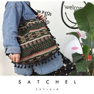 Túi Dung Tích Lớn Túi Đeo Vai Nữ Vải Jacquard Túi Lớn Phong Cách Dân Tộc Bohemian Túi Tua Rua