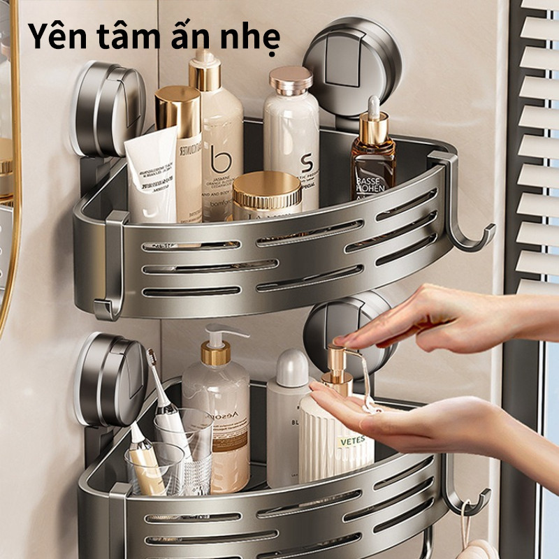 Kệ Góc Nhà Tắm Hút Chân Không - Kệ Để Đồ Đa Năng, Không Khoan, Hút Siêu Chắc, Kèm Móc Treo