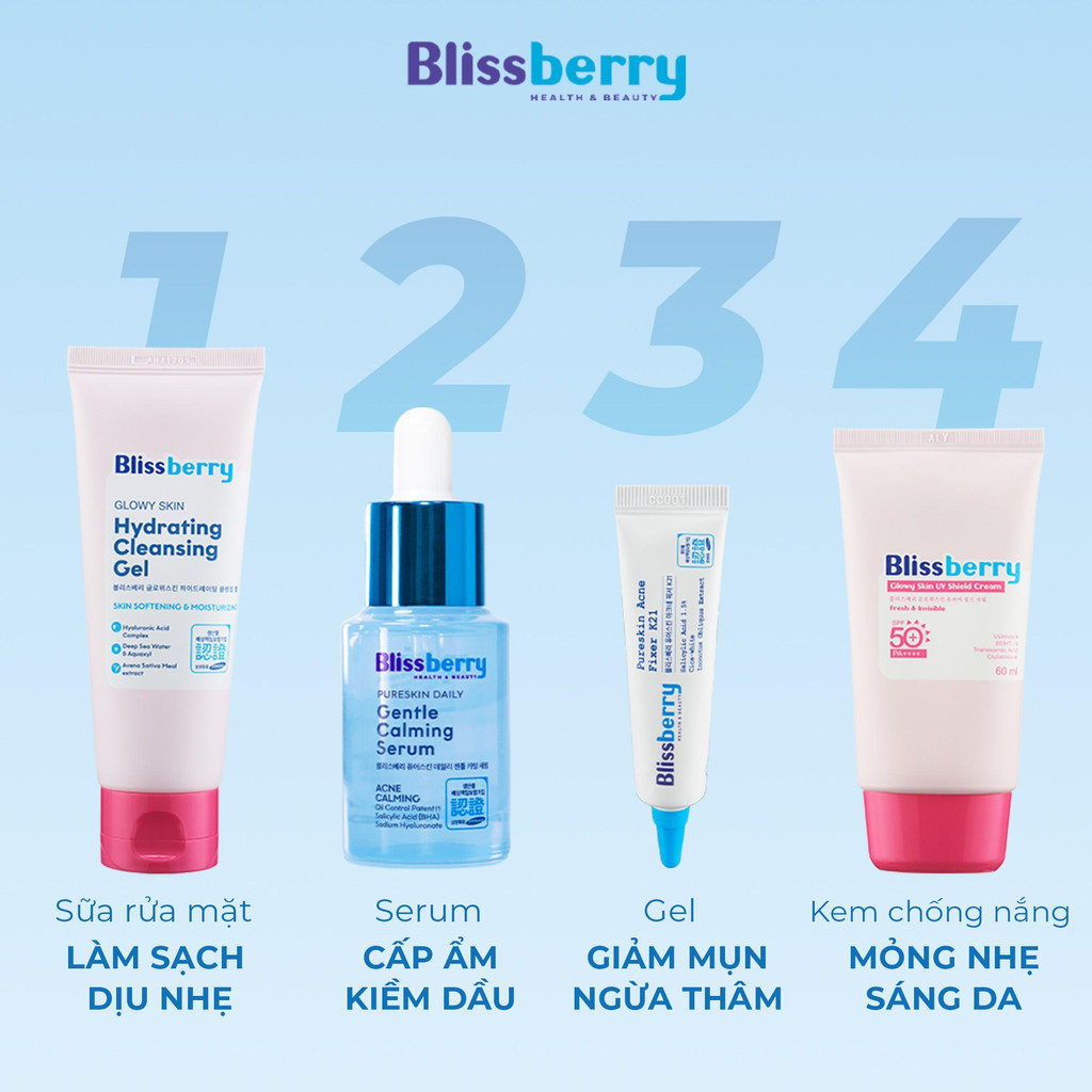 Sữa rửa mặt dịu nhẹ,cấp ẩm,làm sáng da Blissberry Glowy Skin Hydrating Cleansing Gel 100ml