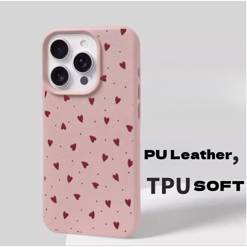 Ốp Lưng Cho iPhone 14 Plus 13 12 Pro Max Little Love Heart Da PU Sang Trọng Mềm Matte Cover