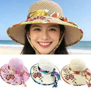 Mũ Rơm Panama Cho Nữ, Thêu Hoa, Chống Tia UV, Phù Hợp Đi Biển Mùa Hè