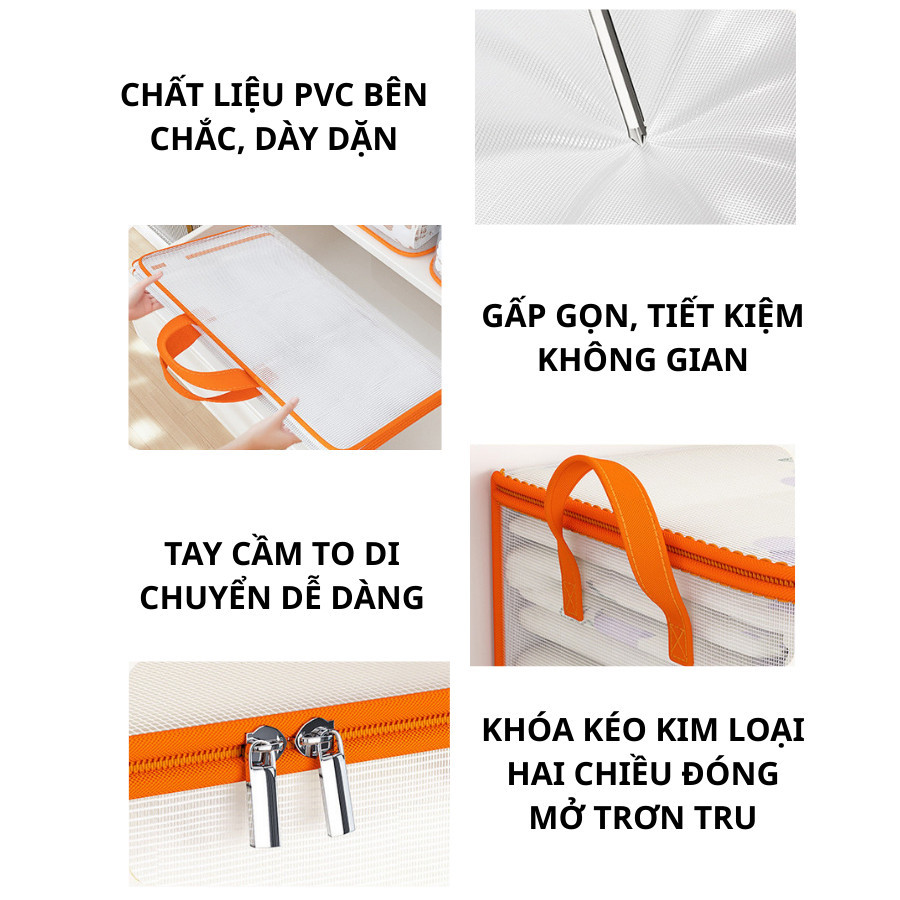 Túi Nhựa PVC Đựng Quần Áo ENODA HOME, Túi Đựng Chăn Màn Có Khóa Kéo Chống Bụi Chống Ẩm TUIPVC002