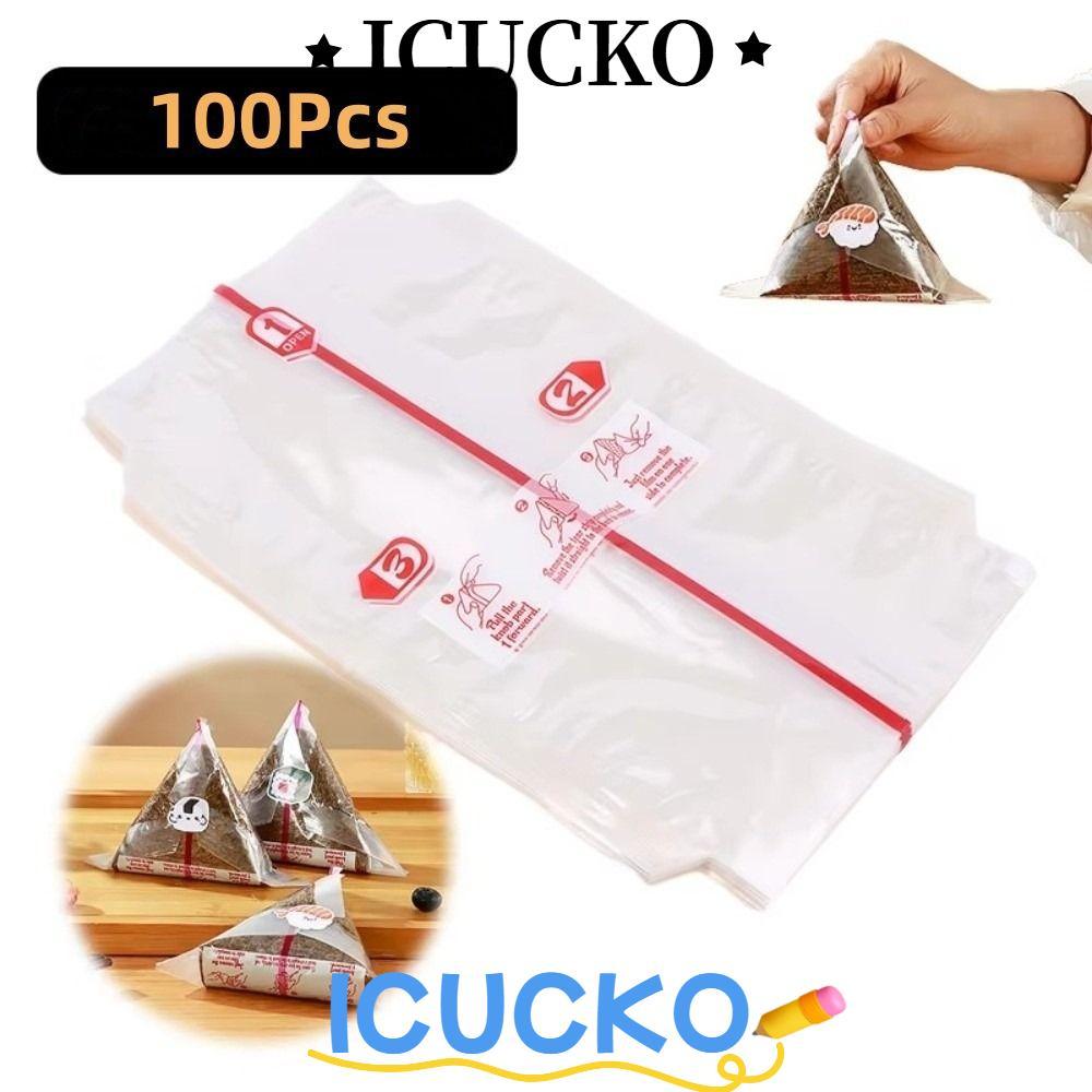 ICUCKO 100 Chiếc Túi Sushi Onigiri, Nori Nori Rong Biển Onigiri Tam Giác Cơm Túi Đóng Gói, Túi Nhựa Bọc Dùng Một Lần PP Hai Lớp