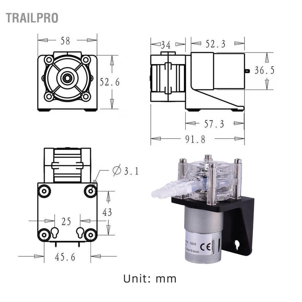 TrailPro Bơm định lượng nhu động Dioche 500ml / phút Chân không bằng thép không gỉ L Kiểu 12 v Máy bơm nước trên mặt đất