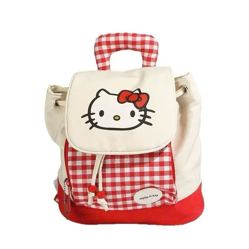 Ba Lô Hoạt Hình Hello Kitty Ba Lô Thời Trang Nữ Kẻ Sọc Đỏ Dây Rút