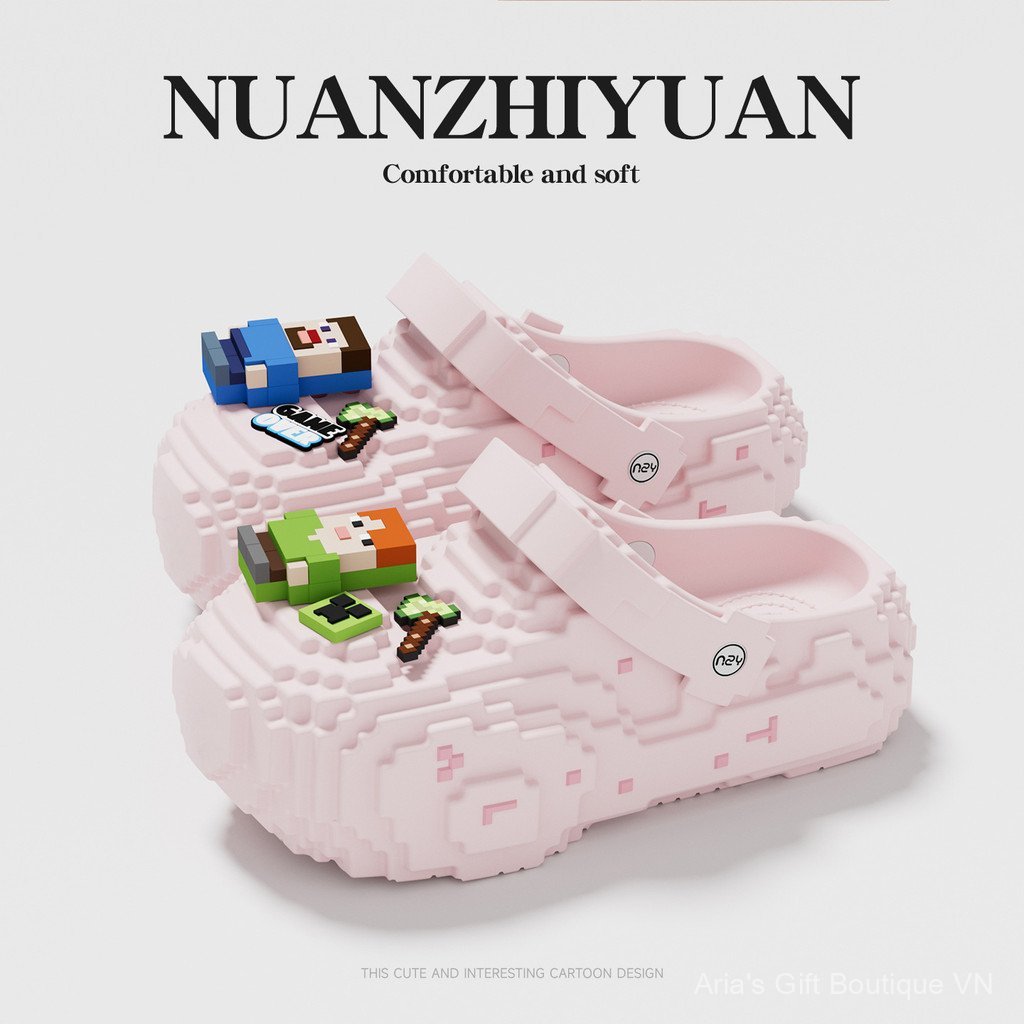 [Aria] EVA Khối Xây Dựng Pixel Hoạt Hình Lỗ Giày Sandal Đi Chơi Không Dính Chân Cặp Đôi Kháng Khuẩn Chống Trơn Trượt Dor