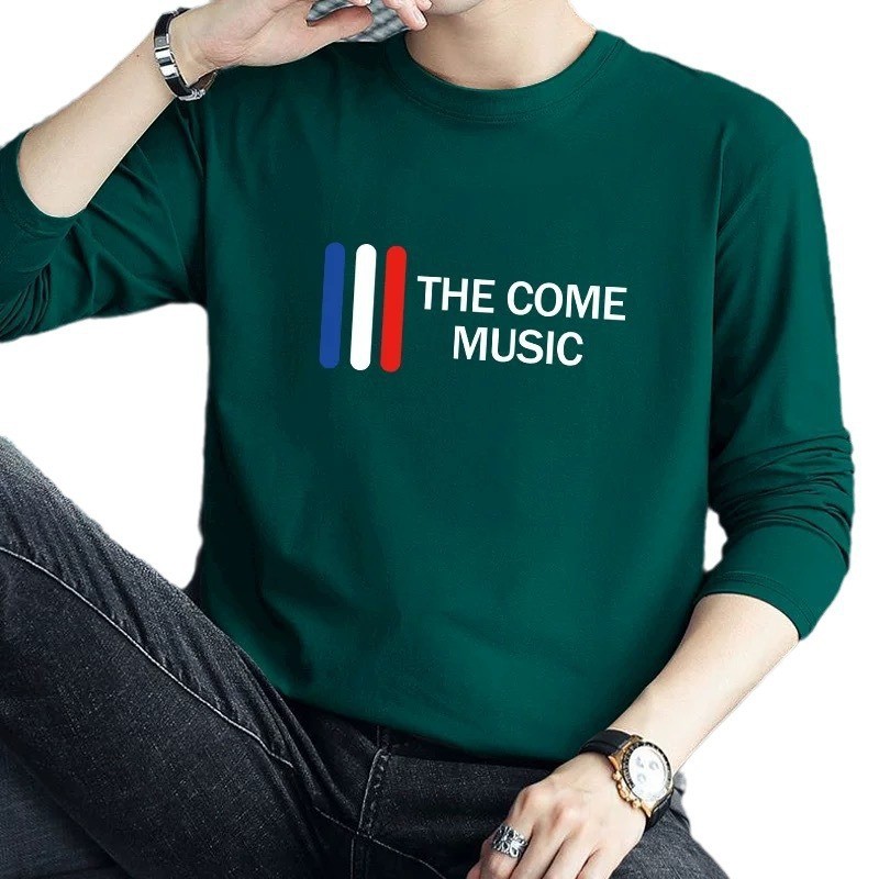 Áo thun nam dài tay cổ tròn in hình Slim Fit lụa sữa thông thường