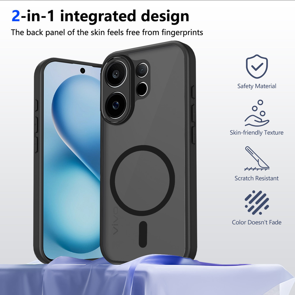 Ốp lưng Vivo V60 5G Vỏ thu hút từ tính màu đen mờ cho ốp điện thoại Vivo V60 5G