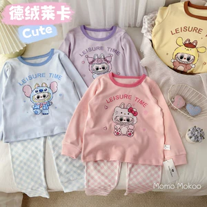 Develvet Lycra Trẻ Em Homewear Xuân Thu Đông Hoạt Hình In Hình Quần Áo Mùa Thu Quần Dài Bộ Đồ Ngủ 100-140 Kích Thước YYRI