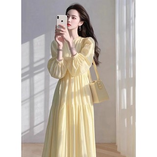 Đầm cổ tròn ,tay phồng kiểu Pháp dành cho nữ, phong cách nghỉ hè , cực kỳ nữ tính, ôm eo, váy dài có vạt xòe rộng