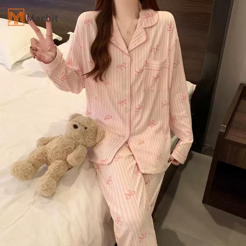 [Mar-T] Bộ đồ ngủ dài tay giải trí nơ ngọt ngào dành cho nữ