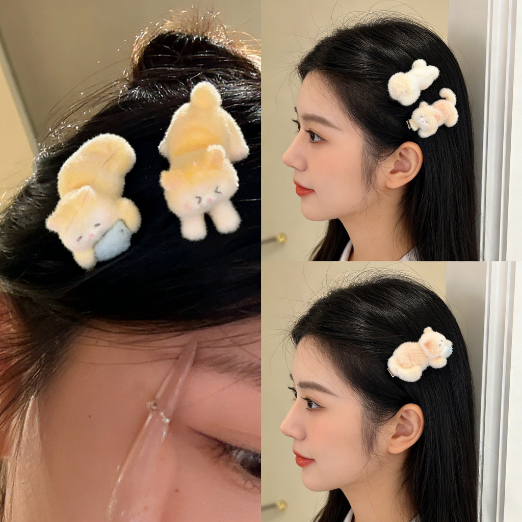 Kawaii Flocking Mèo Kẹp Tóc Thiết Kế Cá Mỏ Vịt Kẹp Nữ Nổ Phụ Kiện Tóc