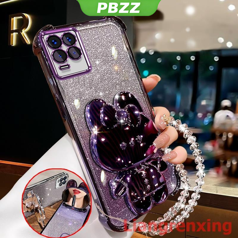 FOR ốp lưng Ốp điện thoại cho Realme 8 pro 4g, vỏ điện thoại realme 8 5g, ốp mềm chống sốc, thiết kế mới thẩm mỹ, gương trang điểm thỏ với giá đỡ, dây đeo SJSFTUZJ02