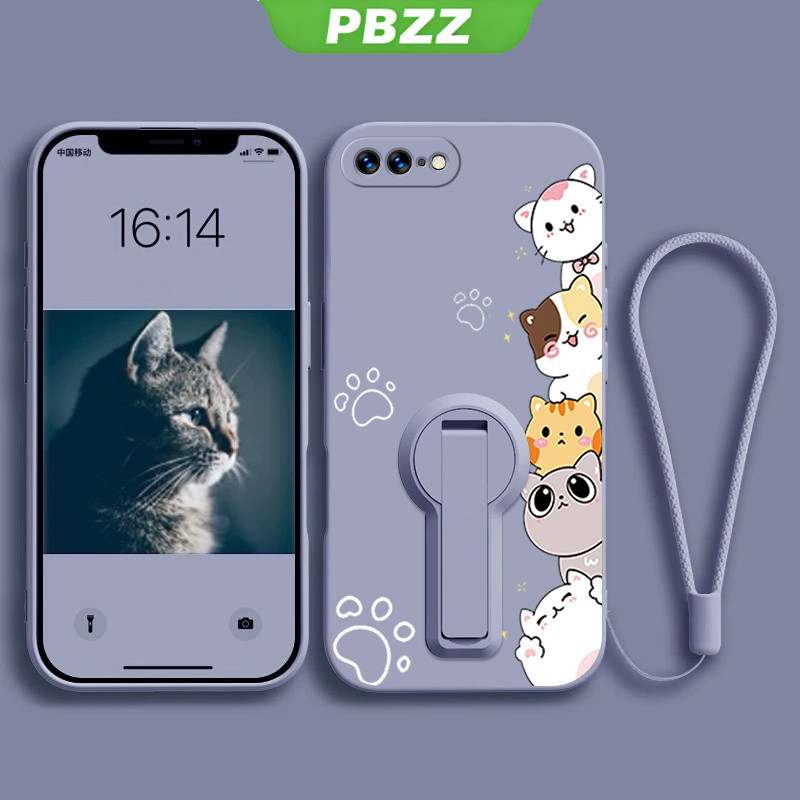Ốp lưng cho iPhone 7 Plus, iPhone 8 Plus, iPhone SE 2 2020, ốp điện thoại iPhone SE, ốp mềm silicone lỏng chống sốc, thiết kế mới thẩm mỹ, hình mèo hoạt hình có giá đỡ YTXZDZMM01