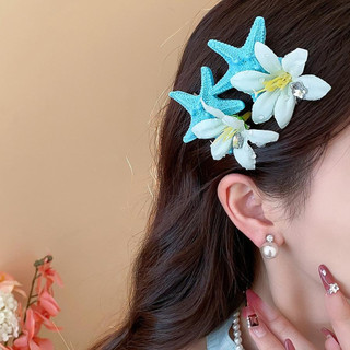 Phụ Kiện Tóc Phong Cách Mùa Hè Với Họa Tiết Sao Biển và Hoa, Thích Hợp Đi Biển và Kỳ Nghỉ