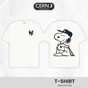 Áo Thun CERNO M.L.B Yankees Snoo.py Baseball Form Rộng Unisex Cotton Cao Cấp Dày Dặn