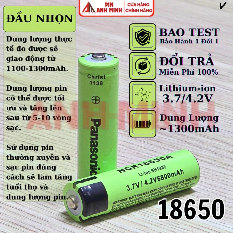 Pin sạc 18650 3.7V 4.2V dung lượng thực tế 1300mAh bao test dùng cho thiêt bị cầm tay, quạt, đèn pin
