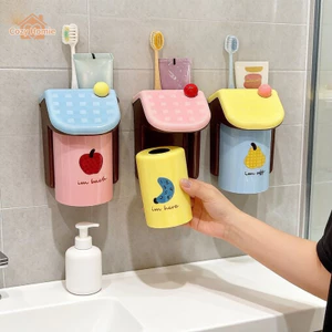 giá đỡ bàn chải ly súc miệng từ tính treo tường pp cao cấp chống đọng nước màu dopamine phòng tắm