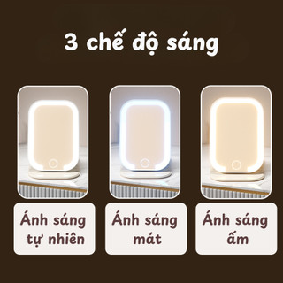 Gương LED 3 Chế Độ Sáng Đèn Cảm Ứng MAISON, Gương Trang Điểm Để Bàn Kèm Dây Sạc Họa Tiết Dễ Thương