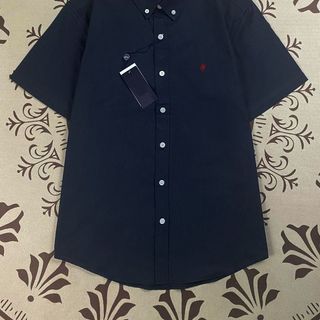 Áo sơ mi tay ngắn cao cấp với logo ngựa thêu, bằng cotton nguyên chất, phù hợp cho nam và nữ