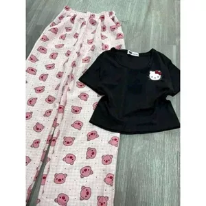 Bộ quần dài heo hồng+ mix áo CROPTOP hìnhkit tyy in nguuc --changquanaao