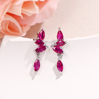Châu Âu Mỹ ins Phong Cách Mới Bông Tai Corundum Đỏ Nữ