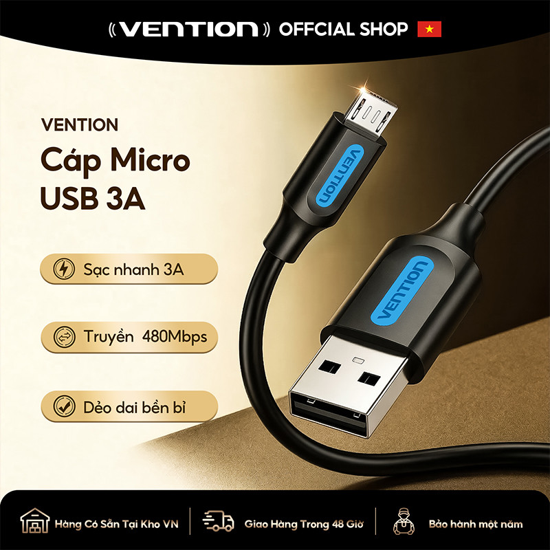 Vention Cáp Micro USB 3A sạc nhanh USB A sang Micro-USB 2.0 truyền dữ ...