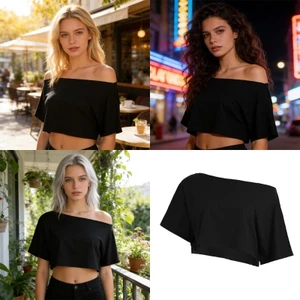 GODD Nữ Dolman Tay Ngắn Crop Vai Bất Đối Xứng Rời Phù Hợp Với Áo Thun