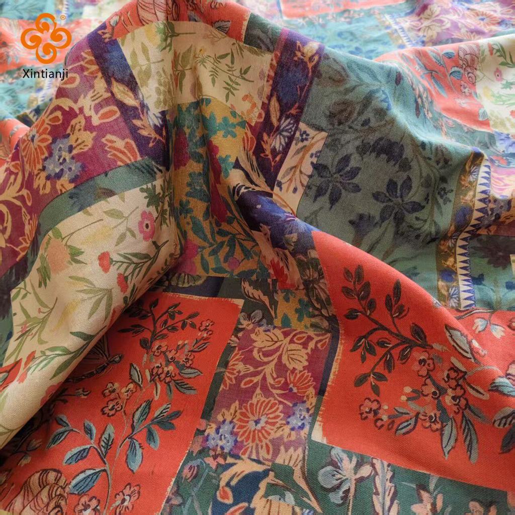 Đầm và quần áo retro với họa tiết dân tộc từ cotton và lanh, TJ23596