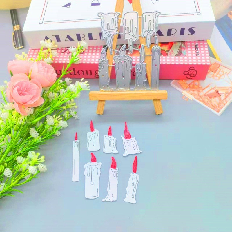 Chúc Hoa Văn Nến Kim Loại Thép Carbon Cắt Khuôn Thêu Sò Dập Nổi Khắc Bản Mẫu DIY Album Ảnh Thiệp Chúc Mừng Cắt Chết Giấy Thủ Công Dụng Cụ