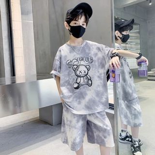 Bộ đồ bé trai mùa hè - áo thun loang in hình phối quần short phong cách cá tính năng động