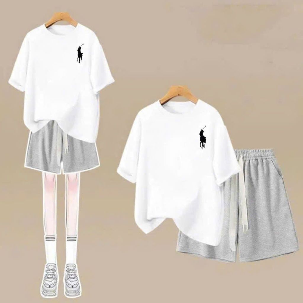 sét bộ quần đùi cộc dây to trơn+mĩx áo phông form rộng in ngựa ng ự c-shop thời trang thu bio