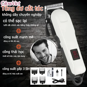 Tông đơ cắt tóc không dây chuyên nghiệp,Lưỡi titanium, màn hình LED hiển thị pin, dùng được cho cả gia đình và thú cưng