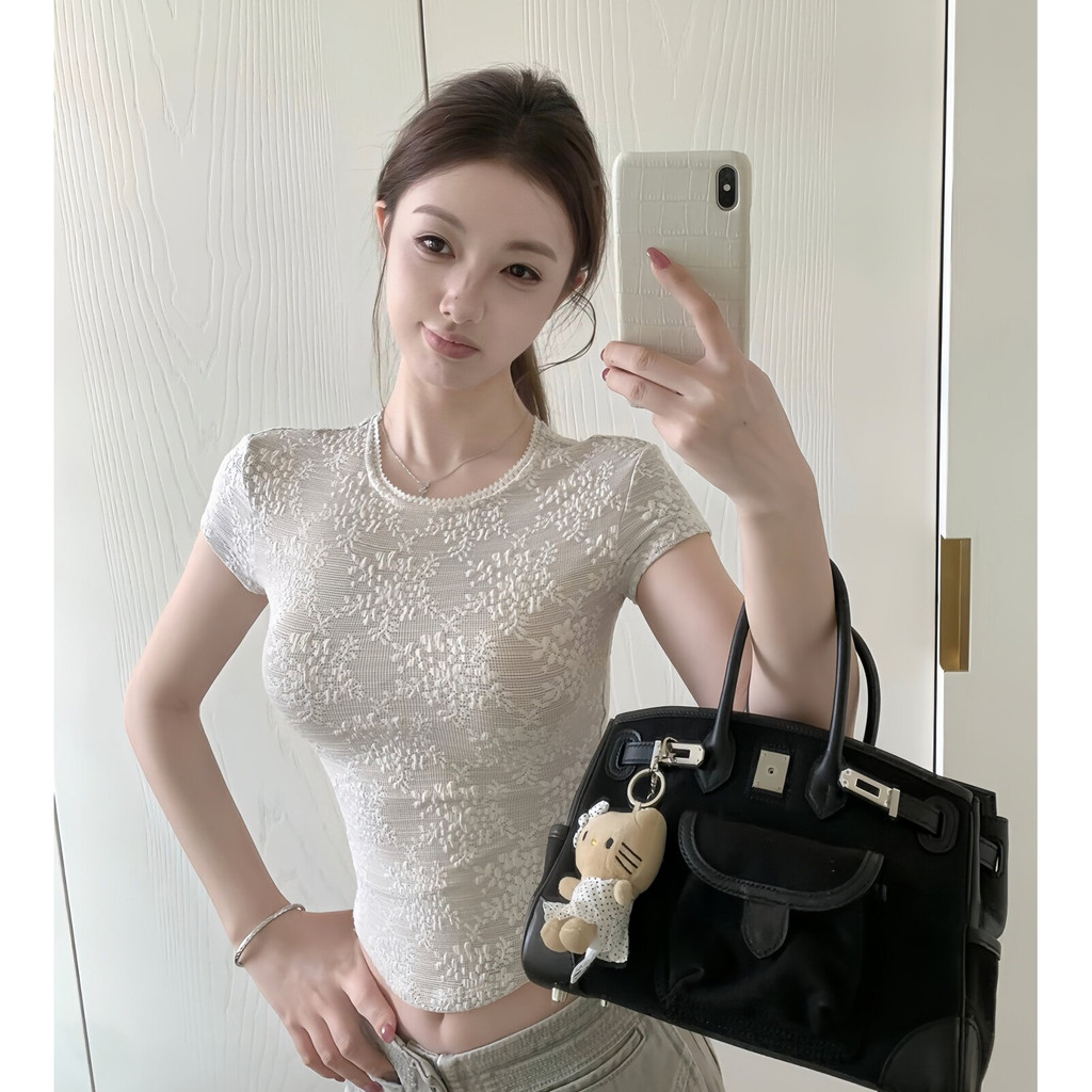 SUXI Áo thun ngắn tay ren mềm mại phong cách Hàn Quốc cho mùa hè 260330