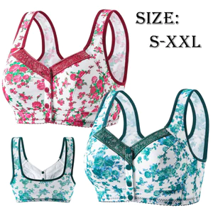 S-2XL plus size Mới Trung Niên Và Người Cao Tuổi Mẹ cotton In Nút Trước Quần Lót Mỏng Nữ Gợi Cảm Tập Hợp Chống Chảy xệ Thoải Mái Thoáng Khí Áo Ngực