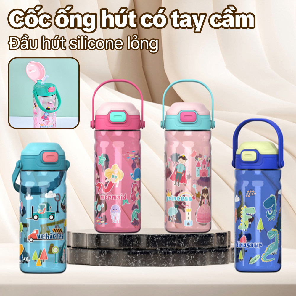 Bình nước trẻ em 550ml, cốc nhựa bền chắc, chống rò rỉ, có ống hút và tay cầm, thích hợp cho trẻ nhỏ.