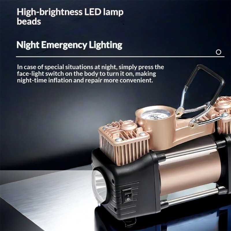 Máy nén khí bơm hơi xi lanh đôi Vision 12V có bảo vệ quá lạm phát để bơm lốp an toàn khi chạy bộ